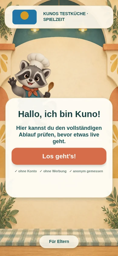 Willkommensseite der digitalen Kinderkarte